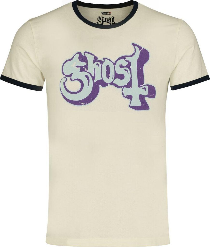 Ghost T-Shirt Herren Logo - Ringer Shirt altweiß L