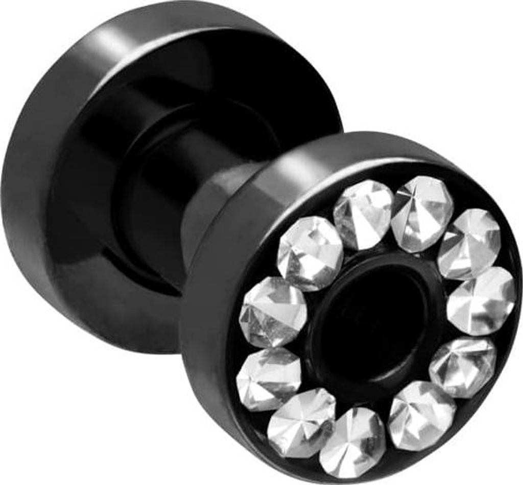 Chirurgenstahl Tunnel KRISTALLRAND EPOXY Schwarz Außendurchmesser: 4mm