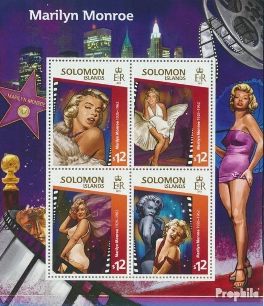 Briefmarken Salomoninseln 2015 Mi 3082-3085 Kleinbogen (kompl. Ausg.) postfrisch Marilyn Monroe