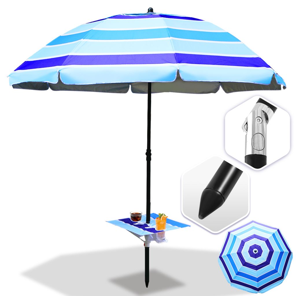 Jopassy Strandschirm Sonnenschirm Balkonschirm Rund 210cm Sonnenschirme, abknickbar, ohne Schirmständer, Blue Gestreift