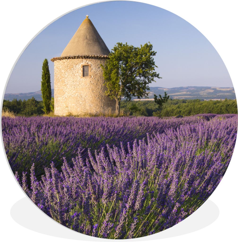 MuchoWow Rundes Wandbild - Runde Bilder Runder Turm auf einem Lavendelfeld in Frankreich Ø 90 cm Kreis Wanddekoration Kunststoff - Wandkreis - W...