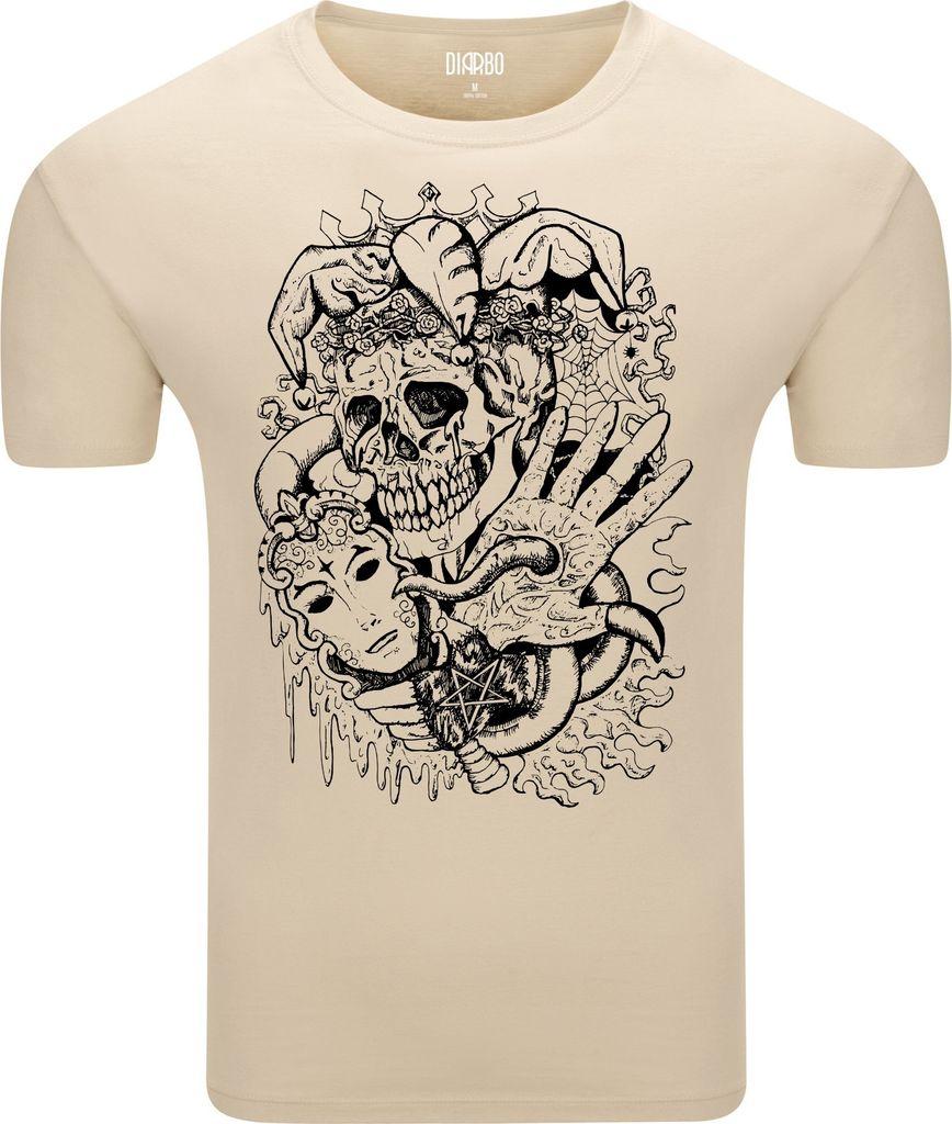 Diarbo Herren T-Shirt mit Gruseliger Druck Joker-Totenkopf Beige Gr.L