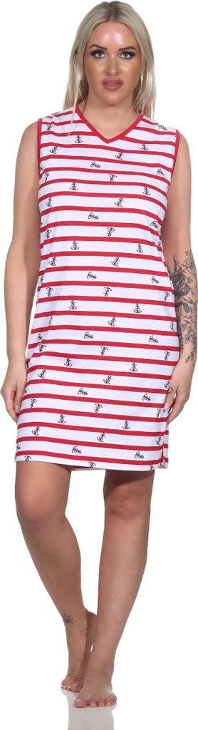 Ärmelloses Damen Nachthemd in maritimer Optik - auch in Übergrössen ; rot , 36