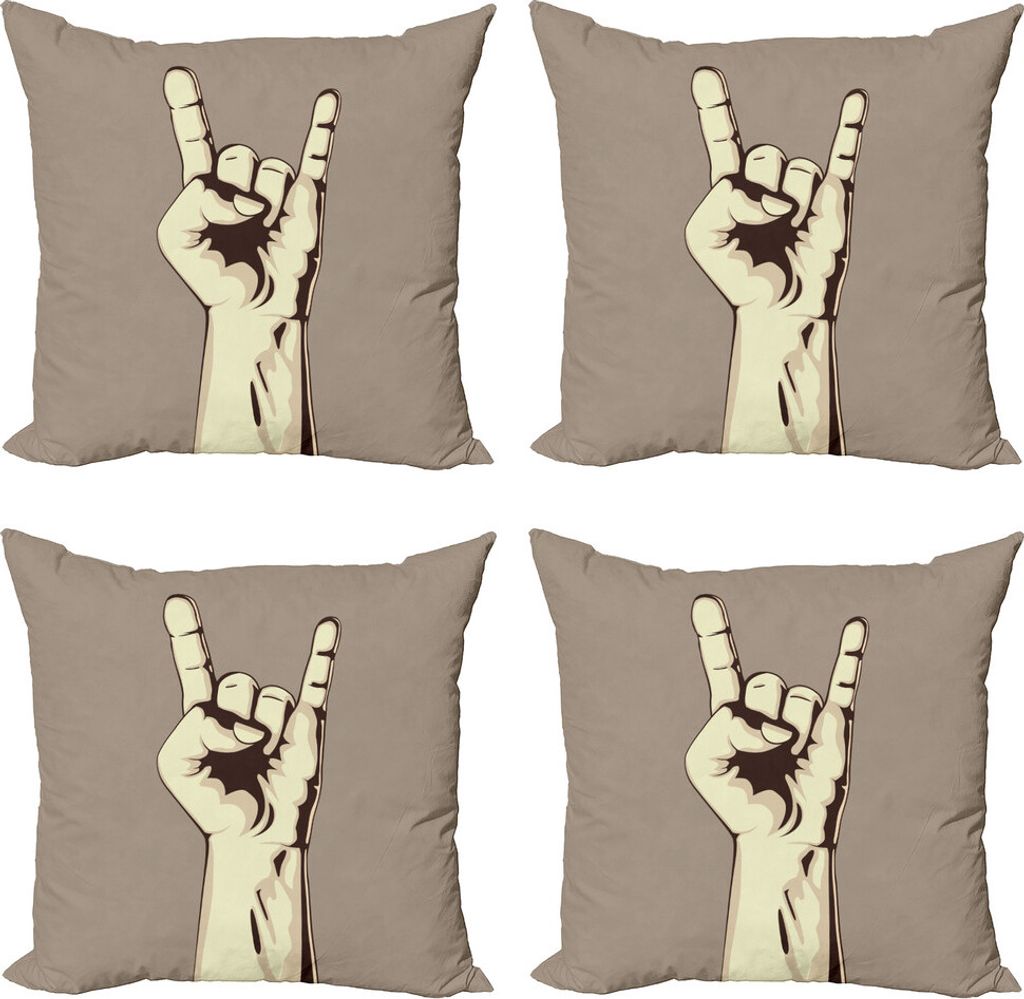 ABAKUHAUS Rockmusik Kissenbezug Set (4 Stück), Handzeichen Weinlese, Moderner Doppelseitiger Digitaldruck, 60 cm x 60 cm, Taupe Elfenbein