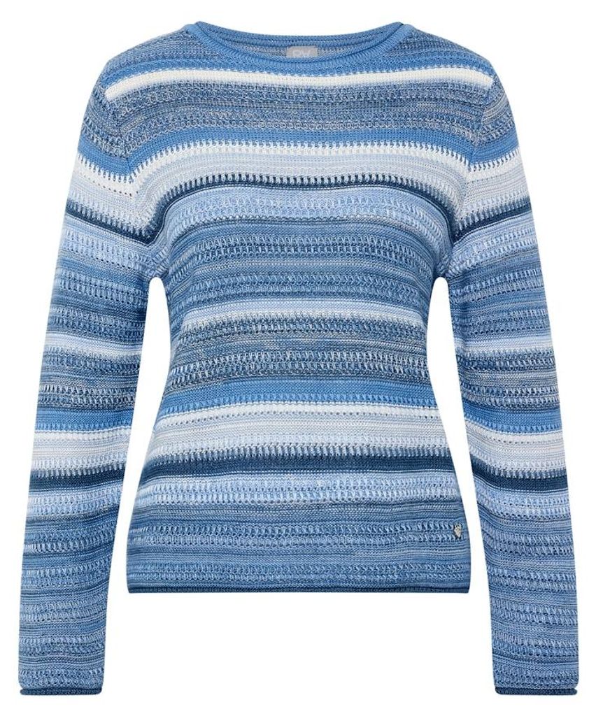Rabe Damen Strickpullover Butterfly Blau Weiß Rundhals gestreift