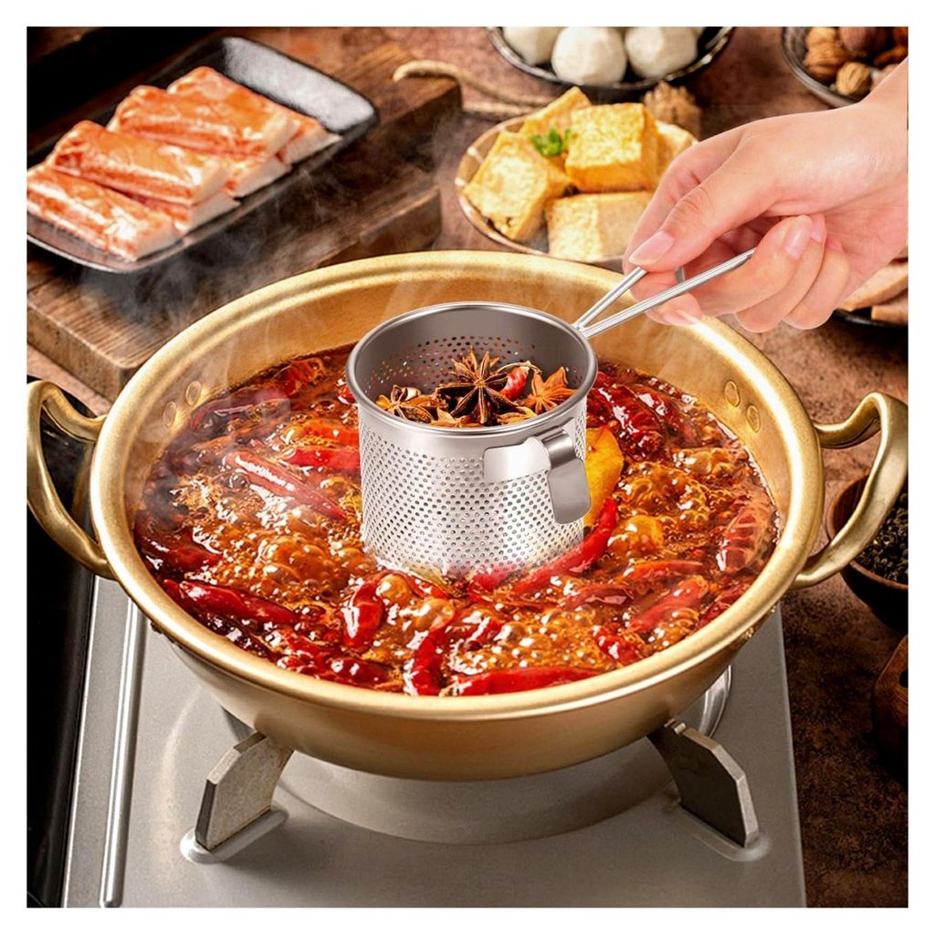 Edelstahl Hot-Pot-Trennungssieb Feinmaschig mit Haken 6,50 x 3,15 x 3,54 Zoll Nudel- und Gemüseseiher für asiatische Hotpot-Gerichte