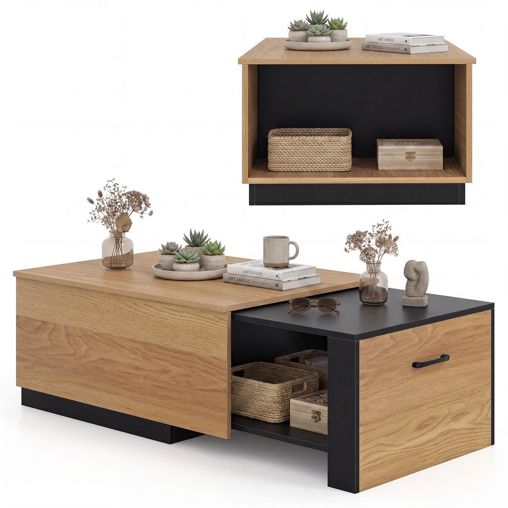 COSTWAY Couchtisch, Wohnzimmertisch mit ausziehbarer Schublade & verstecktem Geheimfach, rechteckiger Kaffeetisch, moderner Sofatisch, 115x60x37 cm