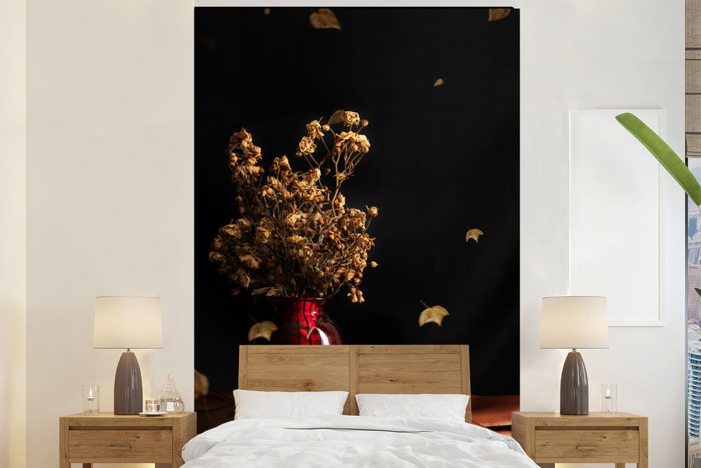 MuchoWow Fototapete für Wohnzimmer oder Schlafzimmer Wandtapete Vinyl Motivtapete Getrocknete Blumen - Blumenstrauß - Stilleben - 195x300 cm - ...