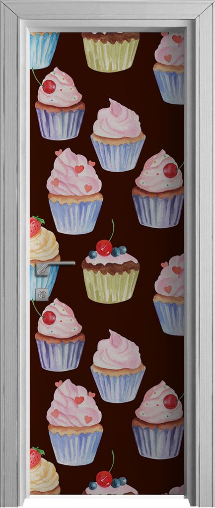 Tür Selbstklebende 70x210 cm Türfolie Türtapete Klebefolie - Süßigkeiten Kuchenstück Cupcake