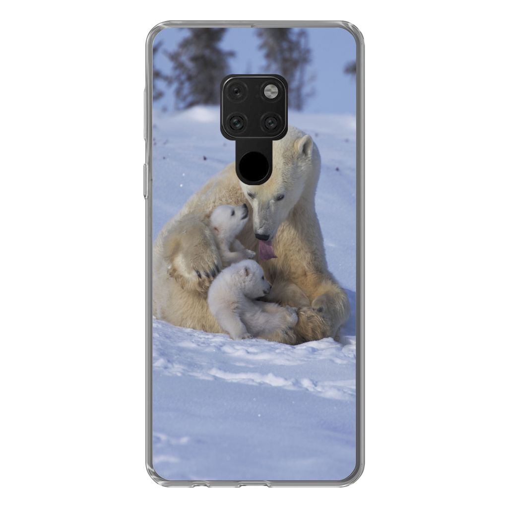 MuchoWow Handyhülle Schutzhülle Hülle für Huawei P40 Lite Eisbären - Schnee - Weiß Silikon Softcase Handy Hülle - Handy