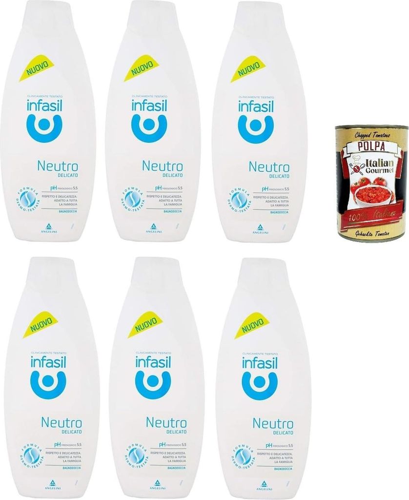 Infasil Duschgel, neutral, sanft, klinisch getestet und hautfreundlich, Schaumbad 6x 500 ml + Italian Gourmet polpa 400g