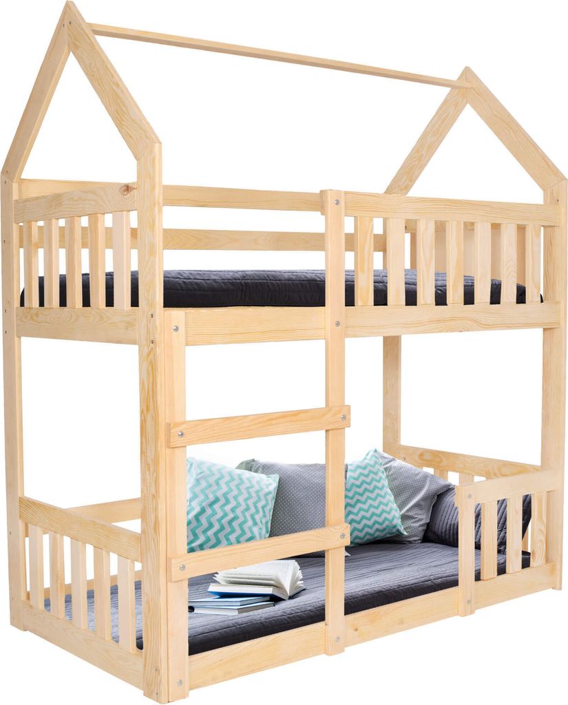 Springos® Lit d'enfant superposé 80 x 160 cm aspect maison Image du produit 