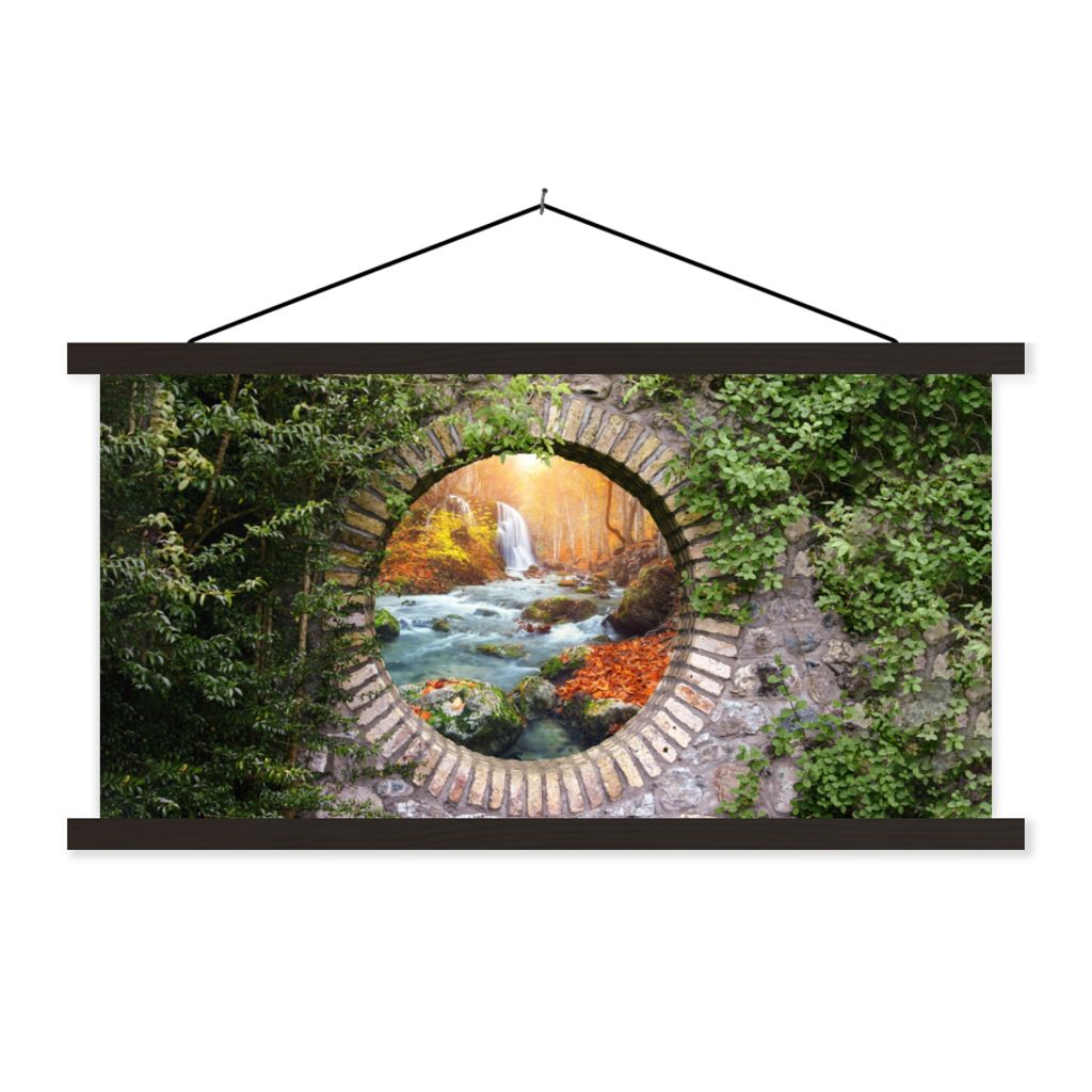 MuchoWow Textilposter Herbst - Wasserfall - Natur - Aussicht 150x75 cm mit schwarzem Rahmen - Posterleiste