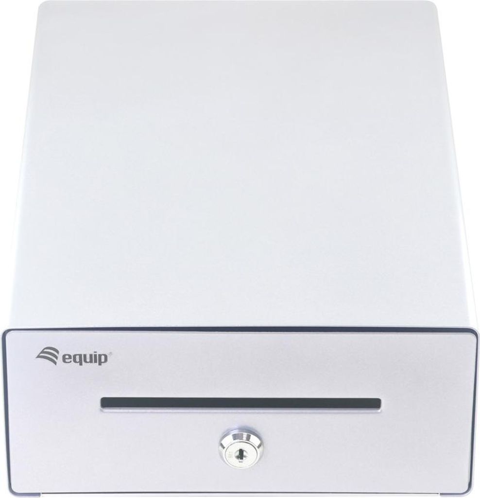 Equip Kassenschublade für Point of(POS)-System, 4 Schein-/4 Münzfächer, herausnehmbare Münzschlitze, RJ11-Anschluss, Aluminium