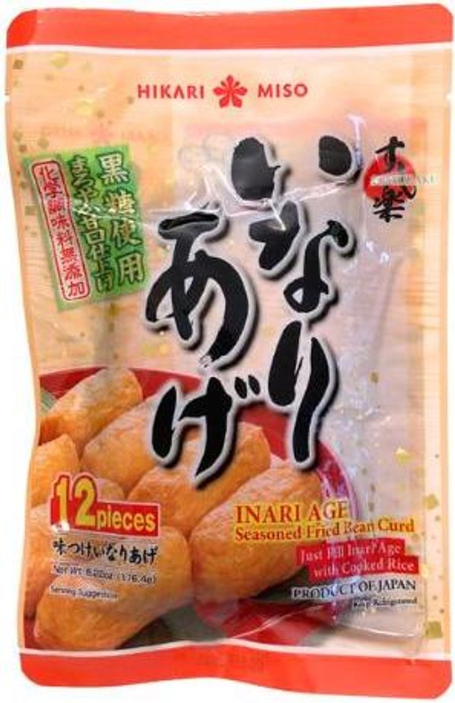 A product package of seasoned fried bean curd for Inari sushi.