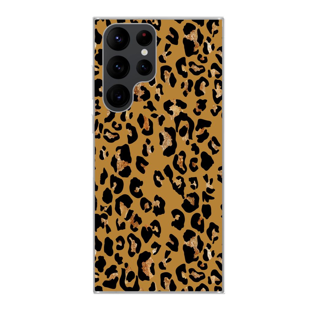 MuchoWow Handyhülle Schutzhülle Hülle für Samsung Galaxy S22 Ultra Pantherdruck - Gelb - Gold Silikon Softcase Handy Hülle - Abbildung