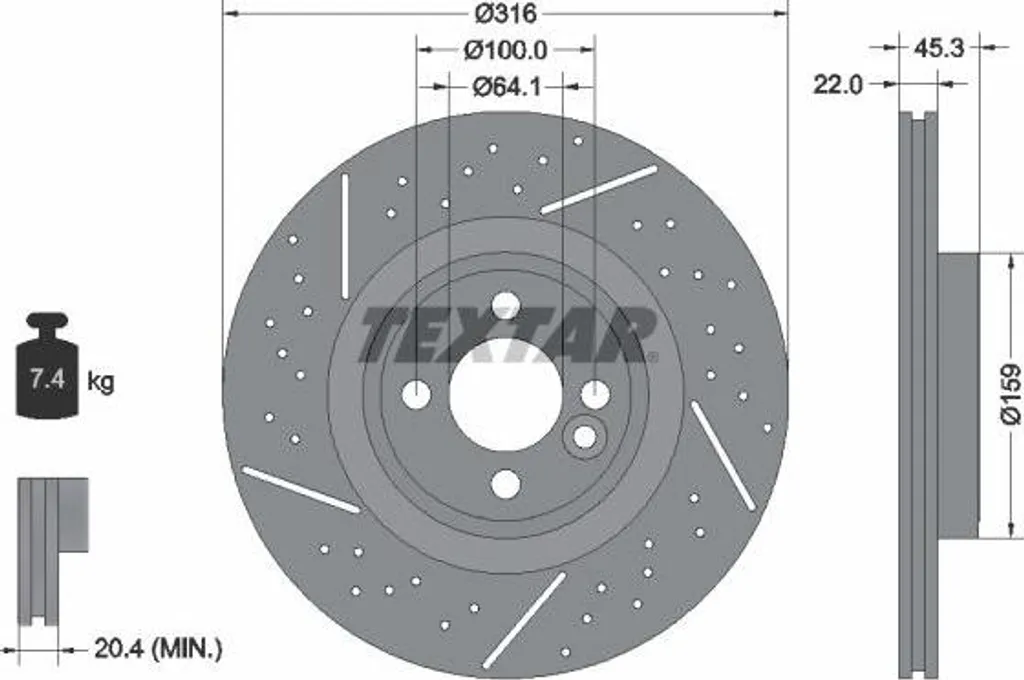 Disque de frein Textar 92279105 anti-vibrations pour Mini et Clubman R56