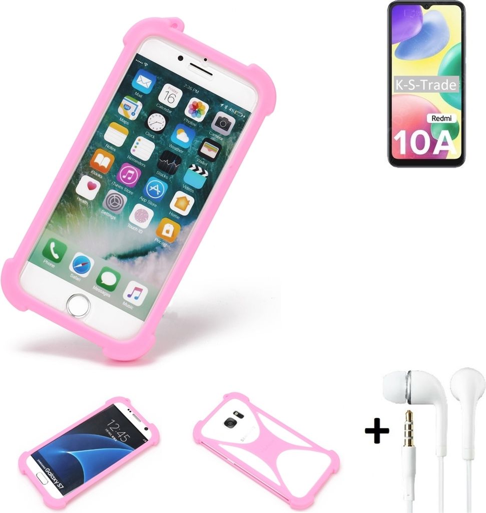 K-S-Trade Bumper + Kopfhörer kompatibel mit Xiaomi Redmi 10A Handy Hülle Schutzhülle Silikon Schutz Hülle Cover Case Silikoncase Silikonbumper TPU