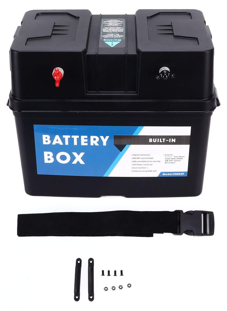 12V bis 220V Trollingmotor-Batteriebox 500W Tragbares Batterie-Powercenter für Wohnmobil, Camper, Anhänger und Auto