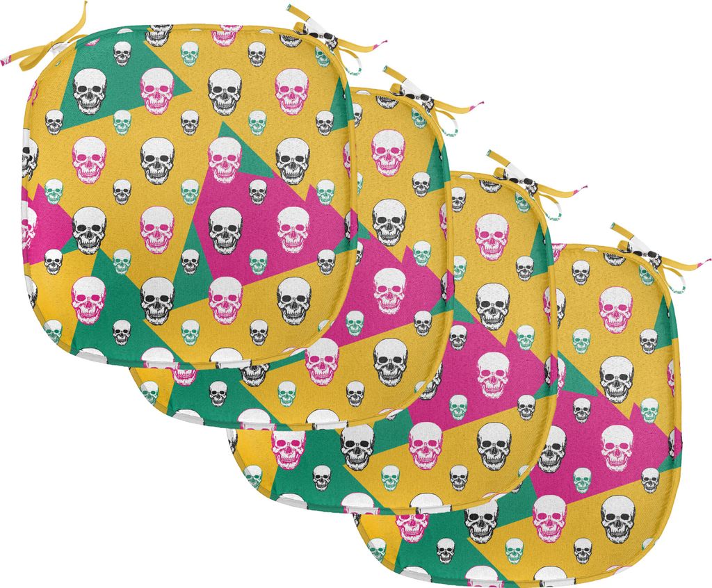 ABAKUHAUS Schädel Polster für Esszimmerstühle, Dreieck-Kopf-Knochen, Dekoratives wasserfestes Kissen mit Riemen für Küchensitze, 40 cm x 40 cm...