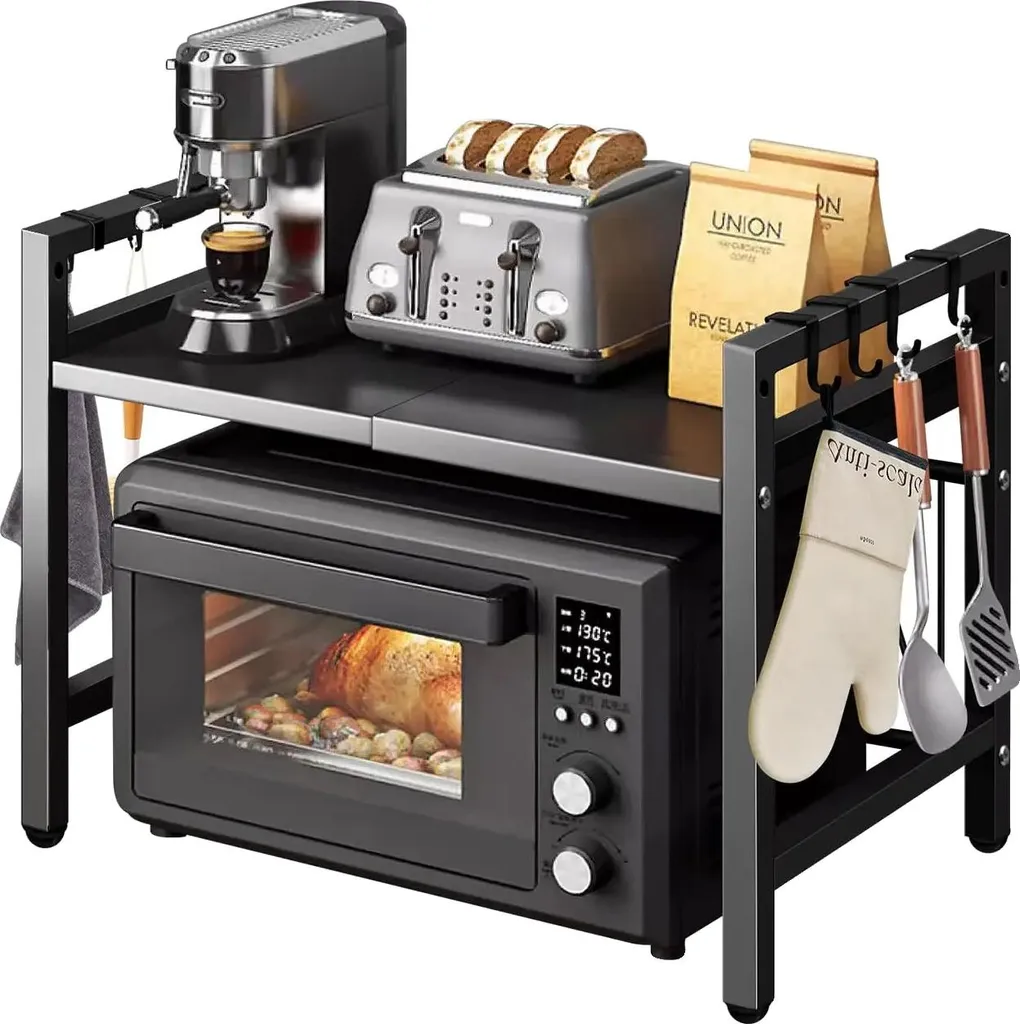Étagère Micro-ondes Extensible Noire en Métal Robuste pour Cuisine