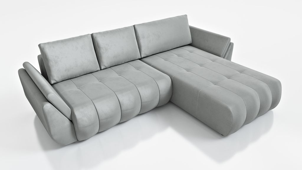 DMSM Faro Ecksofa mit Schlaffunktion, 280x183 cm, Fleckenabweisender Stoff, Bettkasten, Universal L-Form (Grau)