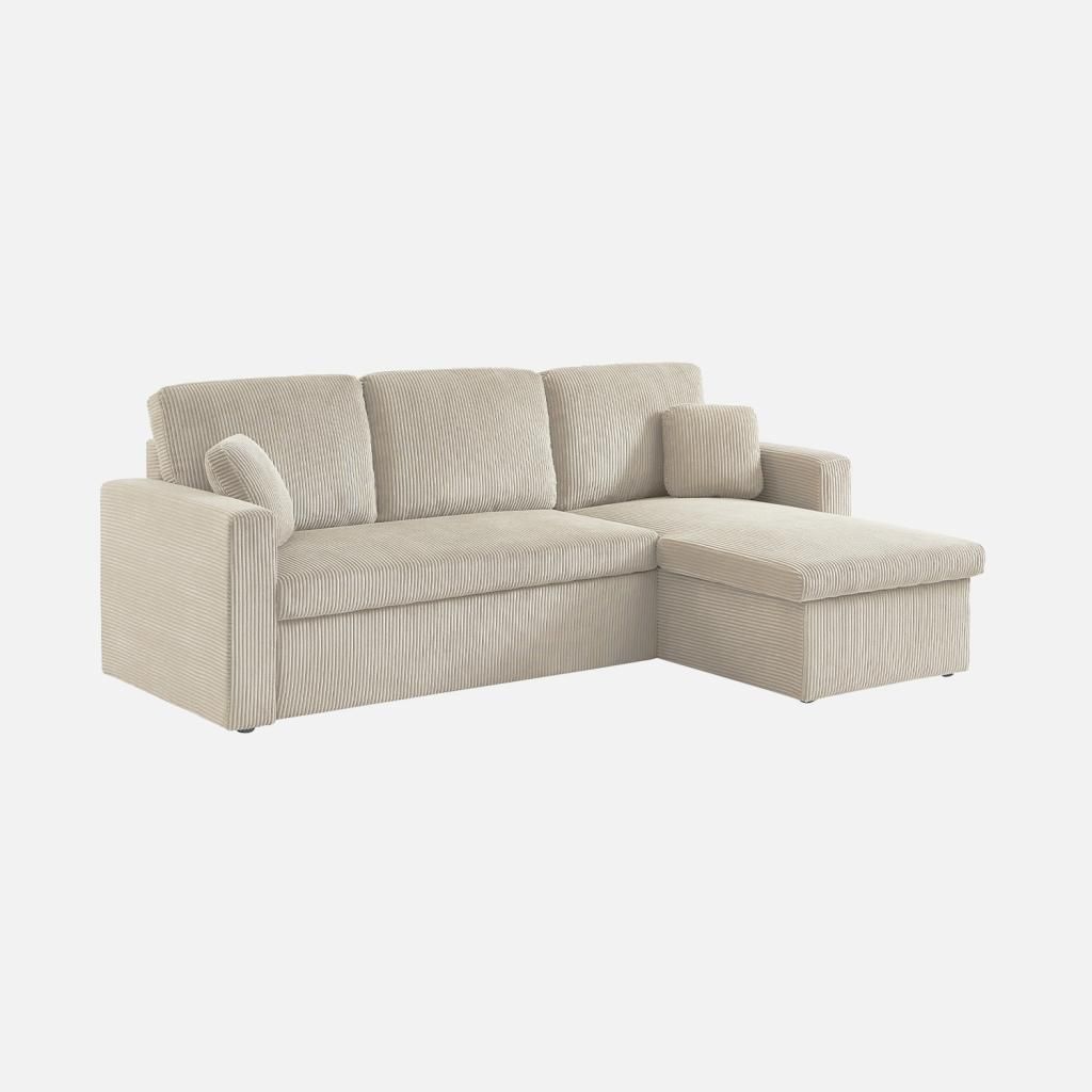 sweeek - Ecksofa mit Schlaffunktion, Cord-Bezug, breit Produktbild 
