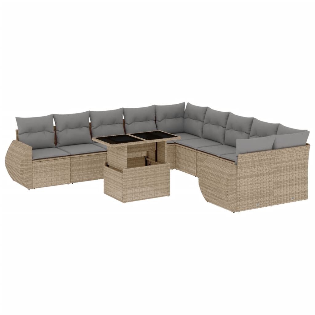"im Sonderangebot" 11-tlg. Garten-Lounge-Set - elegantes Design - Sitzgruppe/Gartengarnitur - mit Kissen Beige Poly Rattan - Terassenmöbel DEMöbe...