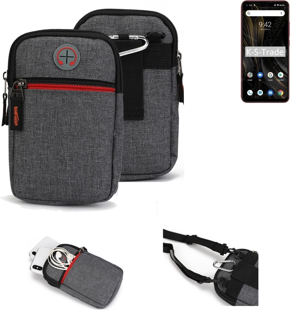 K-S-Trade Holster Gürteltasche kompatibel mit UMIDIGI Power 3 Handy Tasche Schutz Hülle grau Zusatzfächer 1x