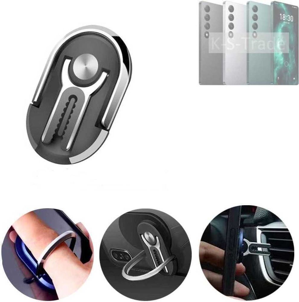 K-S-Trade 3in1 Smartphone-Ring Handy-Ring kompatibel mit Meizu 20 Infinity Fingerhalterung Handyring Tischständer Lüftungsgitter-Halterung Tisch