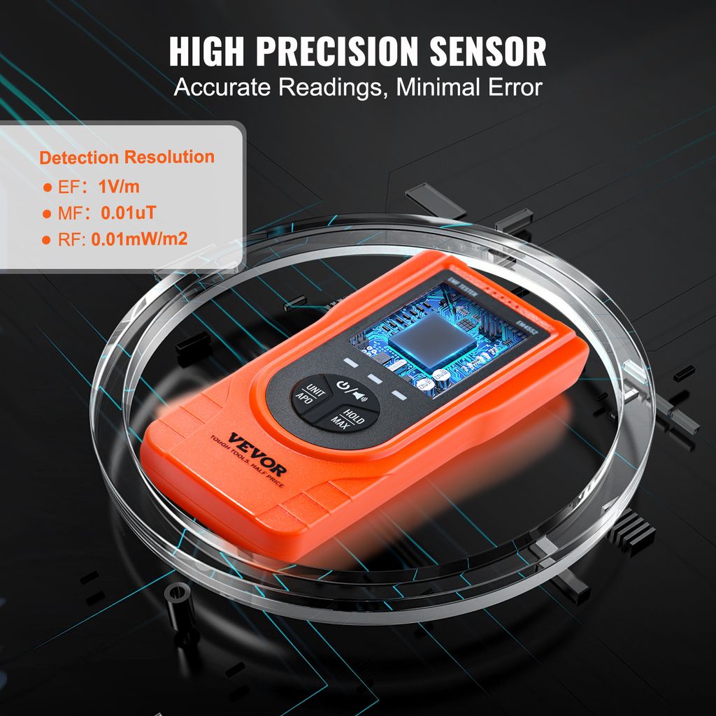 VEVOR 3 v 1 EMF měřicí přístroj, 5 Hz - 3,5 GHz, přenosný Obrázek produktu 4