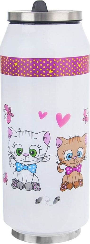 Orion Thermobecher | Isolierbecher | Thermosflasche KATZE dosenförmig aus Stahl auslaufsicher doppelwandig 400 ml