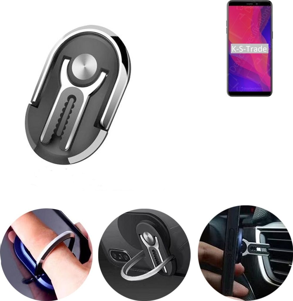 K-S-Trade 3in1 Smartphone-Ring Handy-Ring kompatibel mit Ulefone Power 3L Fingerhalterung Handyring Tischständer Lüftungsgitter-Halterung Tisch