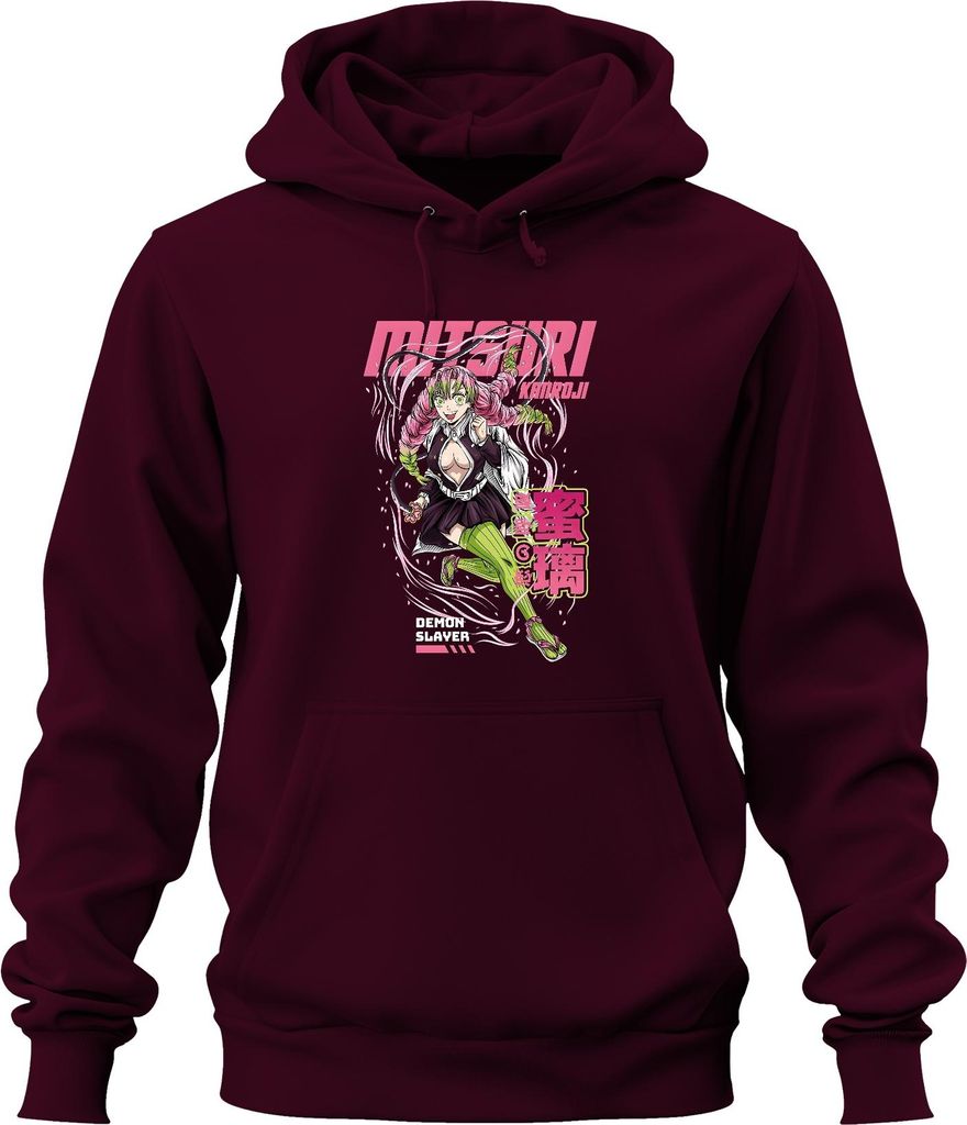 Mitsuri Kanroji Demon Slayer Love Hashira Anime Manga Pink Kawaii Uni Hoodie Kapuzenpullover, Burgundy, M