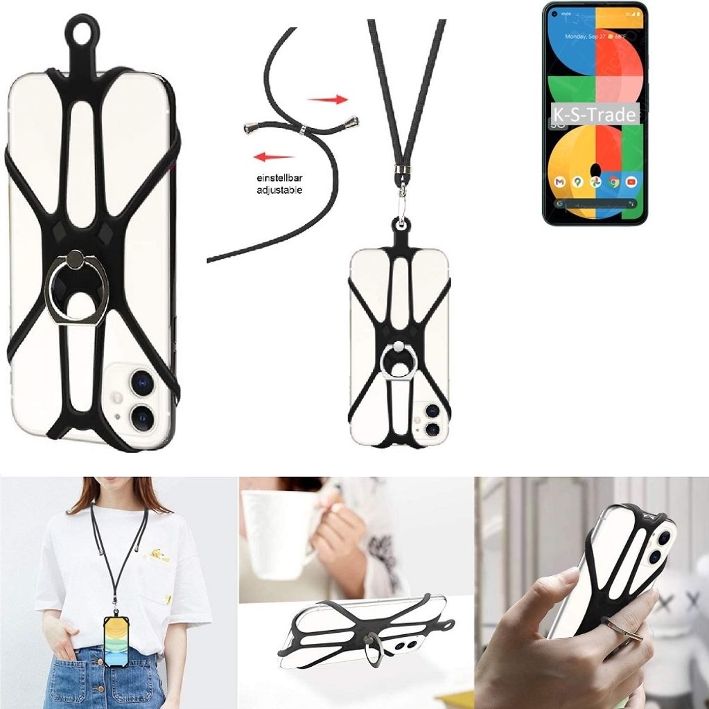 K-S-Trade 3in1 Handykette Handyband Handykordel Halsband Smartphone-Ring Handy-Ring kompatibel mit Google Pixel 5a Fingerhalterung Handyring
