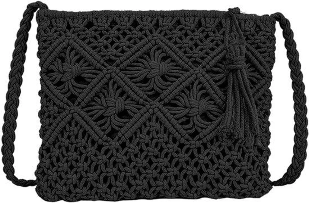 Sac de voyage pour femme en osier et cuir noir - Bagage à main chic