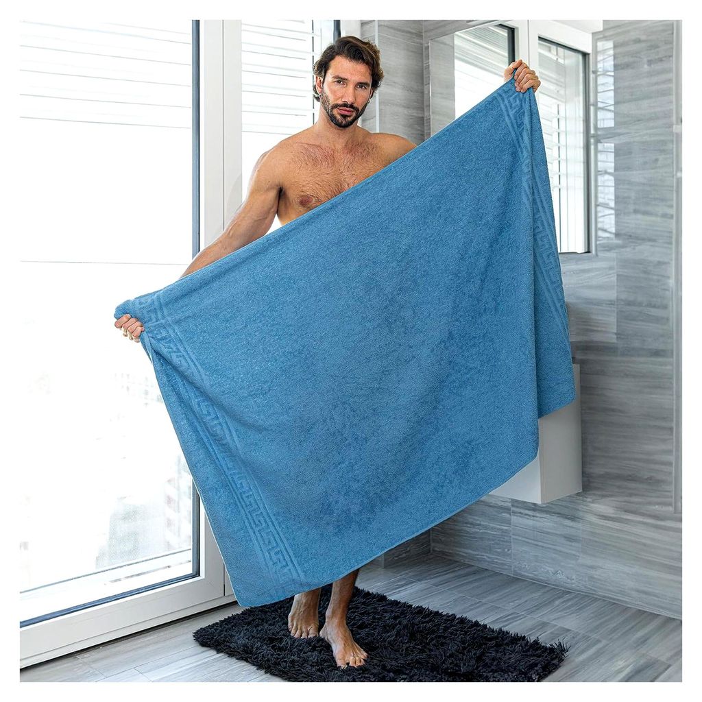 Set aus 2 großen Badetüchern, 100 x 150 cm, aus 100% ringgesponnener Baumwolle, weich und saugfähig, hergestellt in Italien, Blau