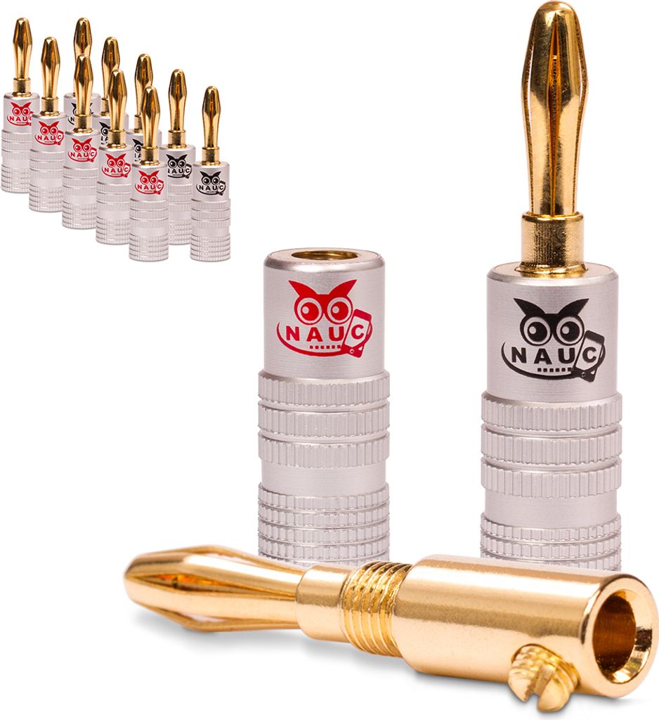 NAUC Bananenstecker 4mm schraubbar 24K vergoldet Lautsprecherkabel 12x Stecker