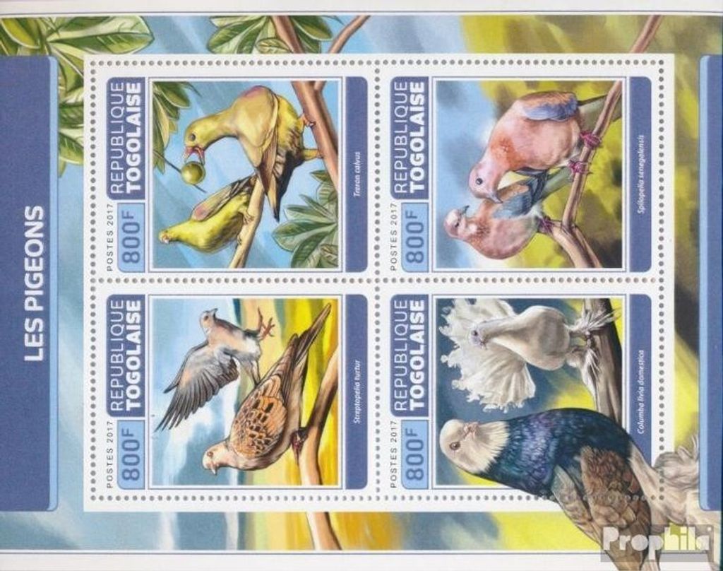 Briefmarken Togo 2017 Mi 8189-8192 Kleinbogen (kompl. Ausgabe) postfrisch Tauben