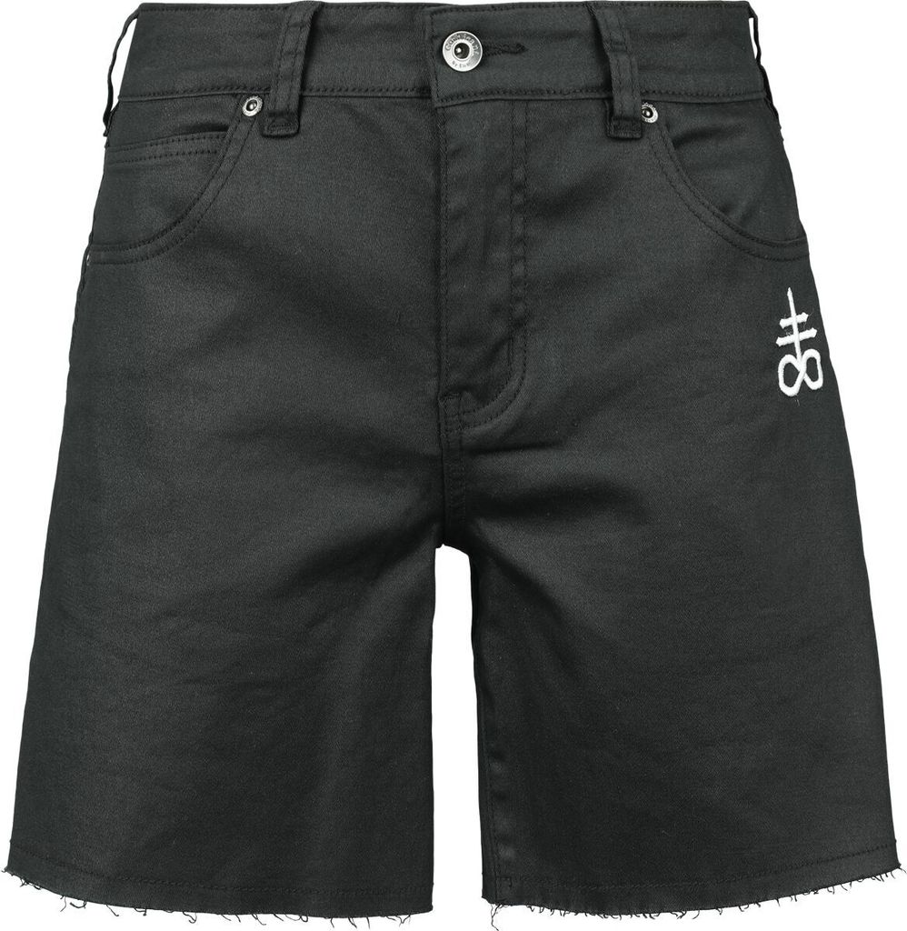 Gothicana by EMP Damen schwarze Shorts mit Leviathan-Kreuz 30