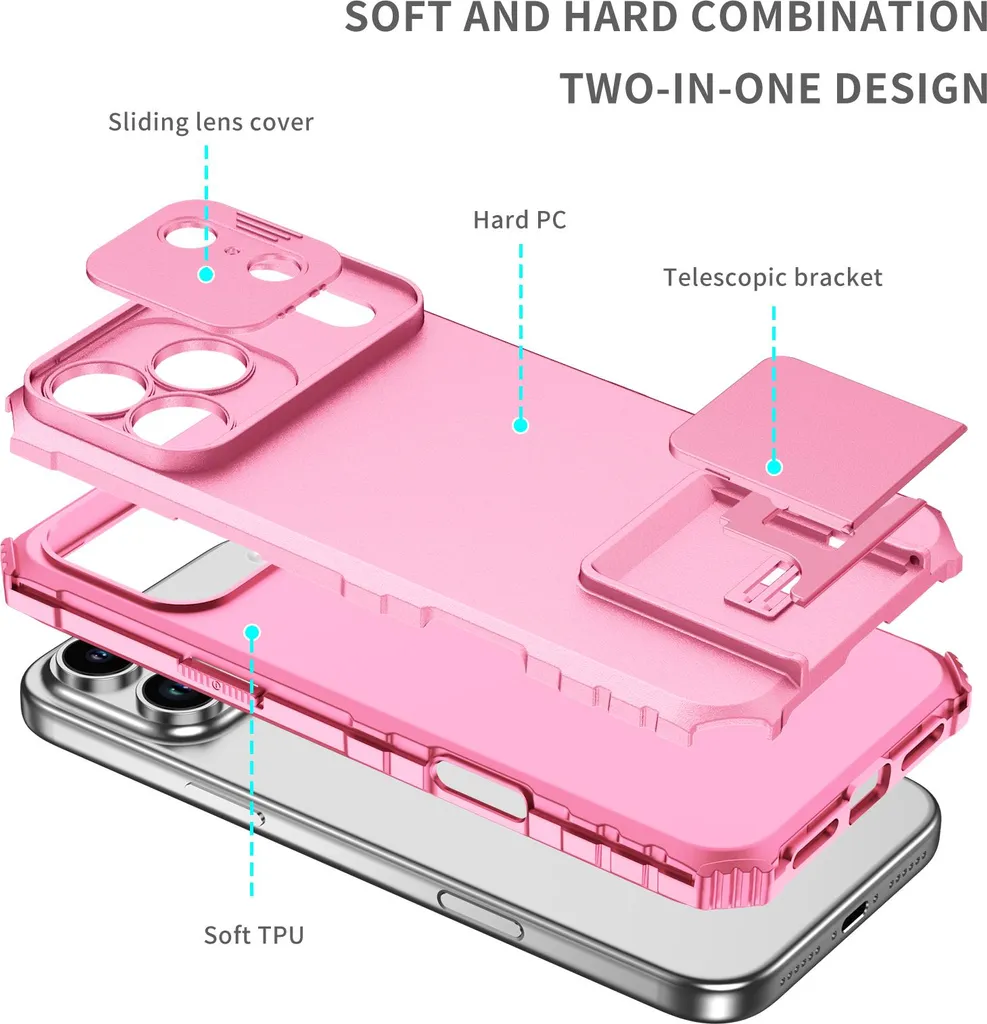 Offerta Custodia iPhone 17 Pro Rosa Rugged: Protezione e Stand - 3