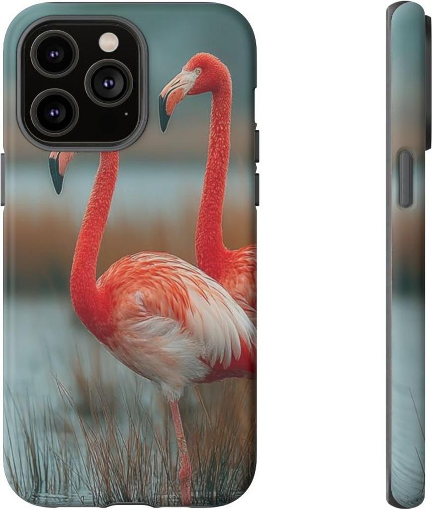 Drei Flamingos am Wasser zwischen Gräsern – Hülle Kompatibel mit iPhone 14 Pro Max