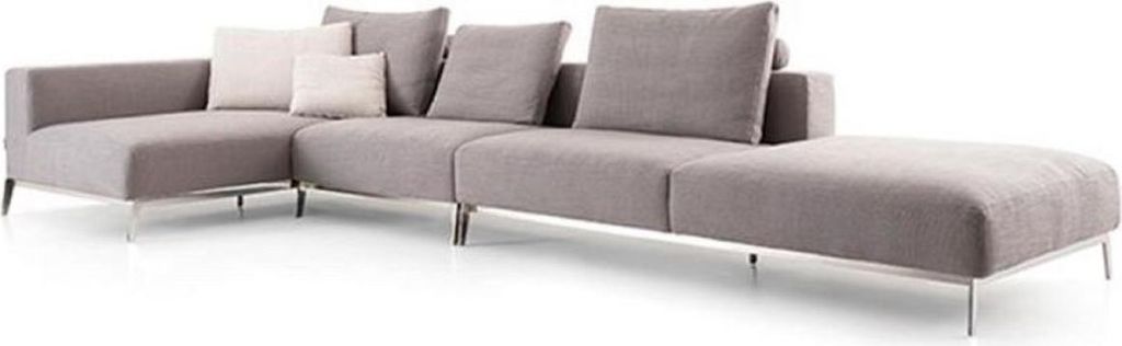 Casa Padrino Luxus Sofa Grau / Silber 400 x 178 x H. 56 cm - Verstellbares Wohnzimmer Ecksofa - Luxus Wohnzimmer Möbel