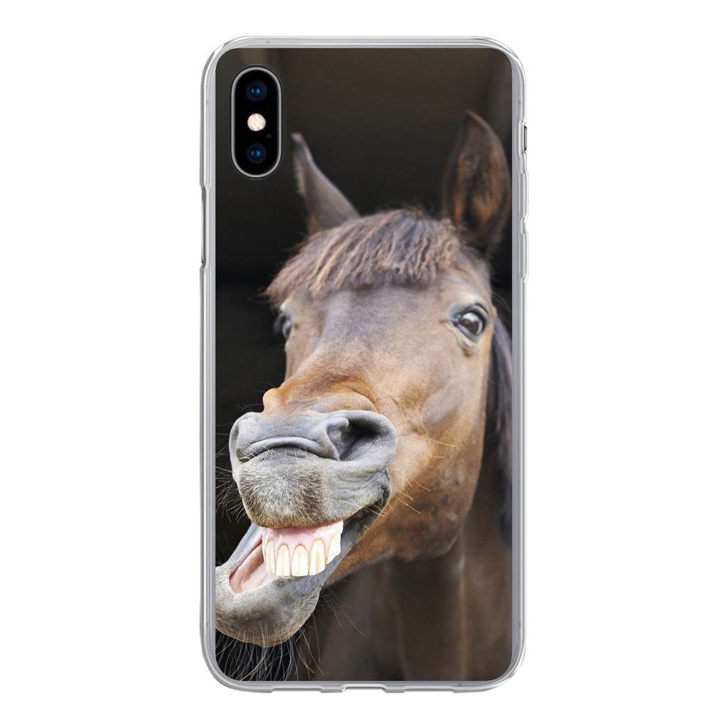 MuchoWow Handyhülle Schutzhülle Hülle für iPhone Xs Pferd - Lustig - Stall - Kinder - Jungen - Mädchen - Kinder Silikon Softcase Handy Hüll...