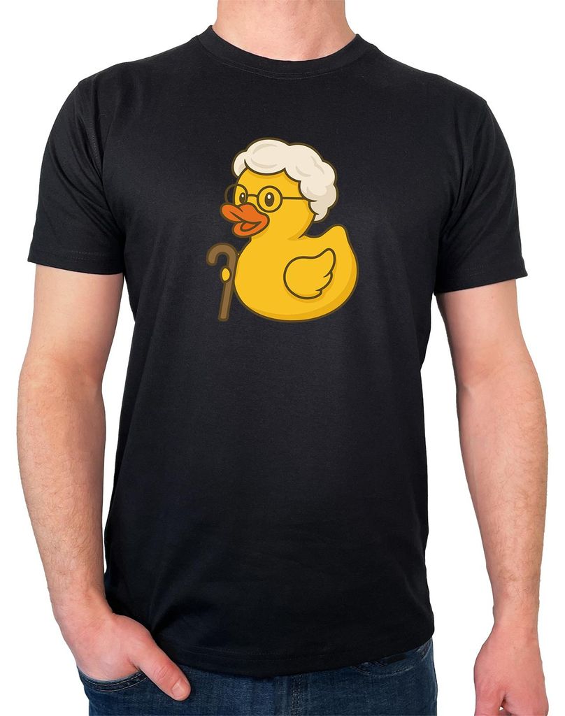Huuraa Herren T-Shirt Quietscheente Rente Comic Gummiente XXL Black Bio Baumwolle Fairtrade Herrenshirt Geschenkidee