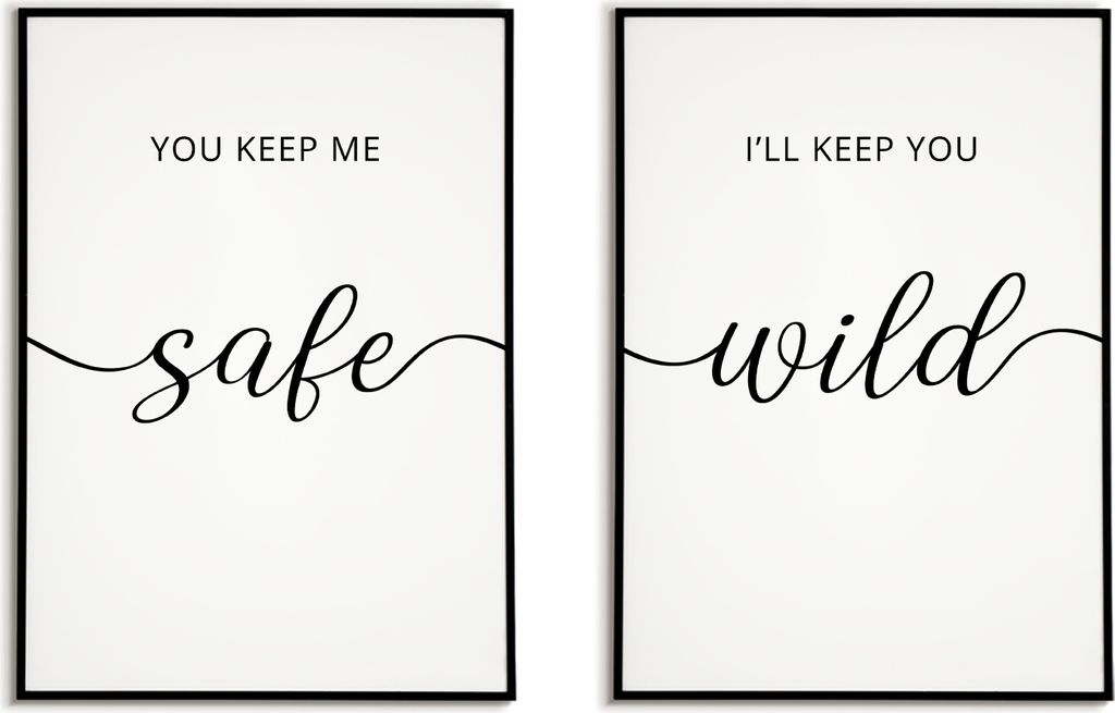 Verliebte 2er Set Poster Pärchen Wandbild Valentinstag Liebe Paare Wanddeko Wohnzimmer Küche Flur Schlafzimmer – A4 (21x29.7cm) / schwarzer Bil...