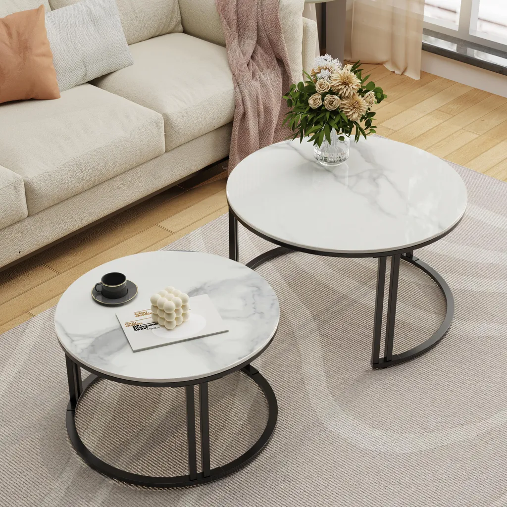 Table Basse Marbre Gain de Place, Ensemble Gigogne pour Petit Salon Moderne
