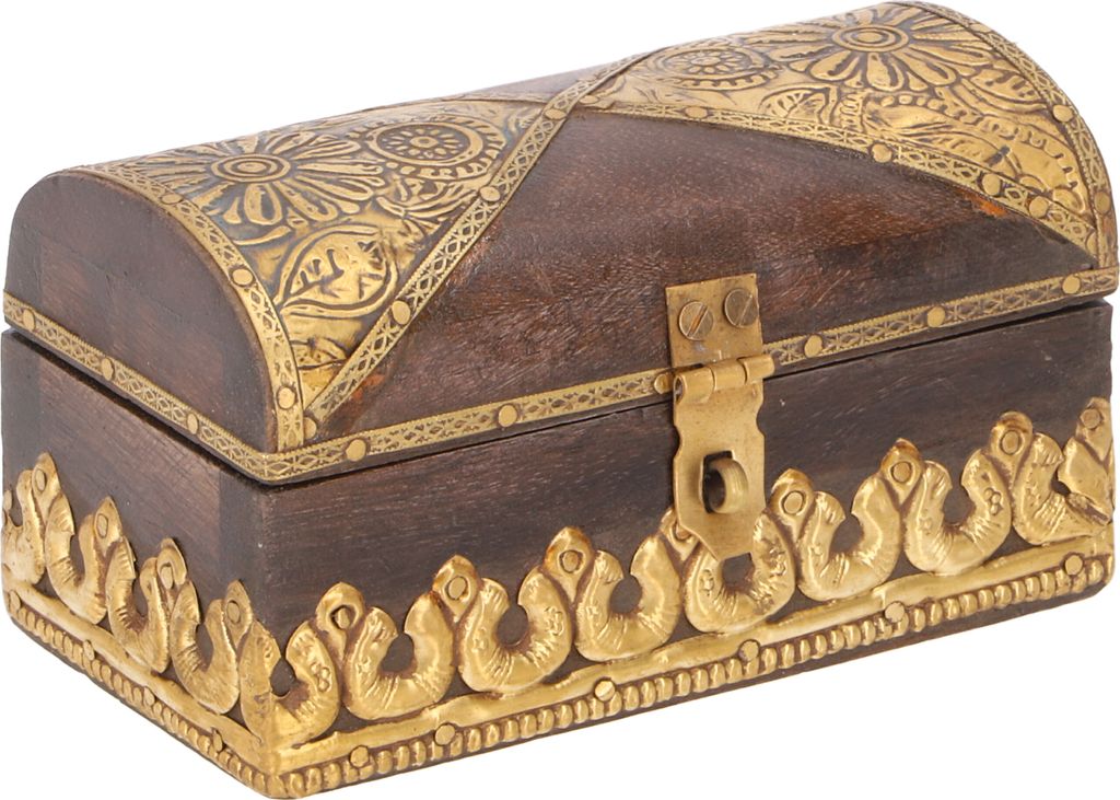 Rustikale Halbrunde Kleine Schatztruhe, Holzschachtel, Schmuck Dose - Modell 1, Braun, 6,6*12,5*7,5 cm, Dosen, Boxen & Schatullen