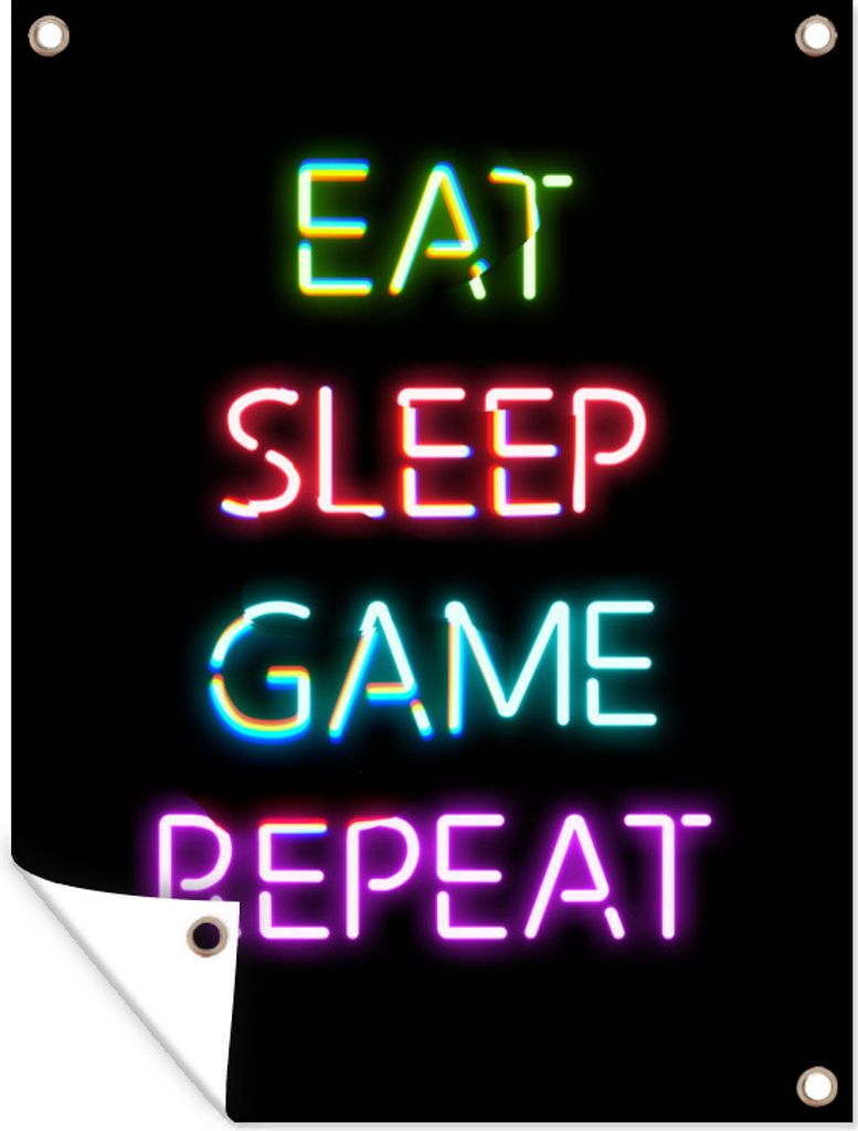 MuchoWow 90x120 cm Outdoor-Poster Gartendeko Sichtschutz Garten Poster für den Garten Gaming - Spiel - Essen-Schlafen-Spiel wiederholen