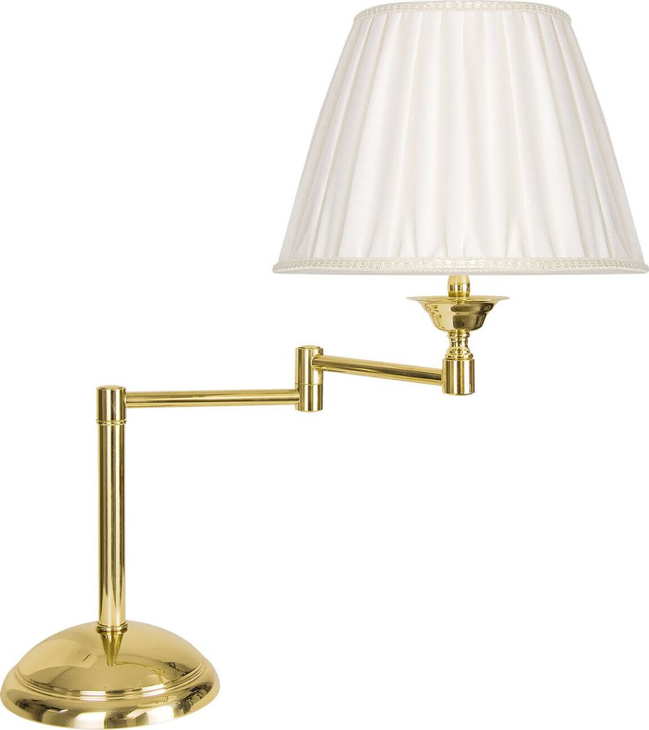 Nachttischlampe Messing massiv Stoff 47,5 cm hoch in poliert Weiß E14 Klassisch Nachttischleuchte